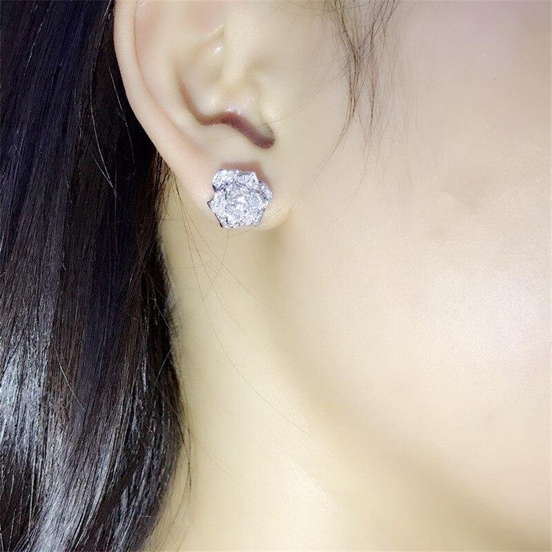 Flower Shape Simulated Diamond Stud Earring Silver Earring Jewelry - The Jewellery Supermarket