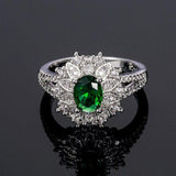 Flower Shaped Creative Design Green AAA+ Cubic Zirconia Diamonds Ring