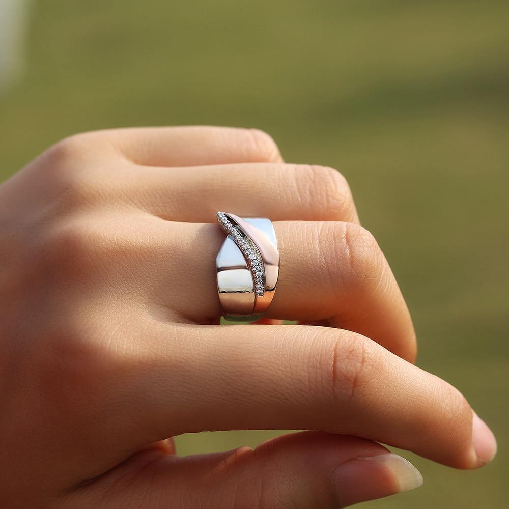 Geometric Shape Metal Fashion AAA+ Cubic Zirconia Diamonds Ring - The Jewellery Supermarket