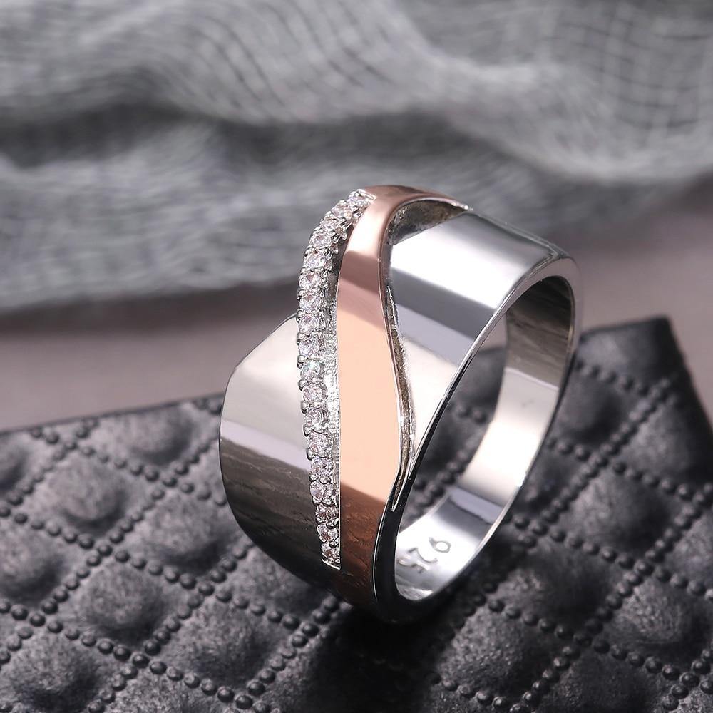 Geometric Shape Metal Fashion AAA+ Cubic Zirconia Diamonds Ring - The Jewellery Supermarket