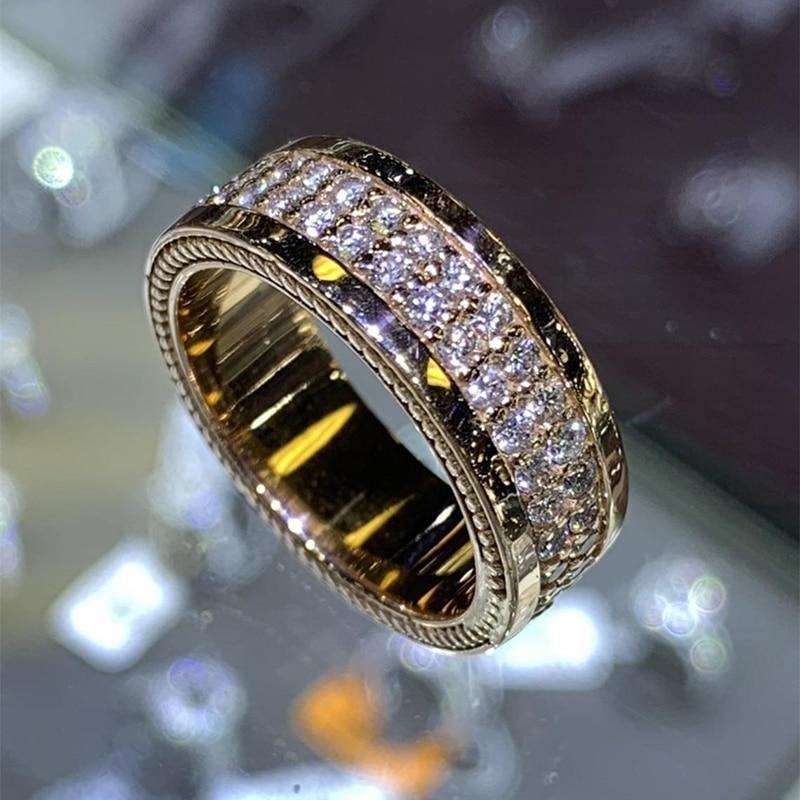 Gorgeous Gold Color AAA+ Cubic Zirconia Diamonds Eternity Fashion Ring - The Jewellery Supermarket