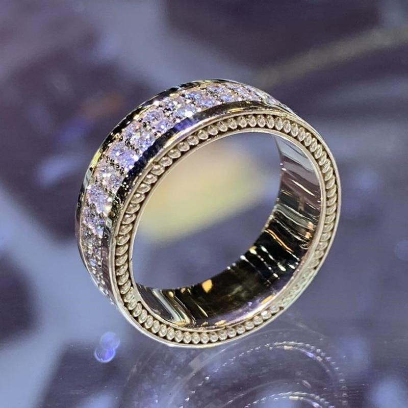 Gorgeous Gold Color AAA+ Cubic Zirconia Diamonds Eternity Fashion Ring - The Jewellery Supermarket