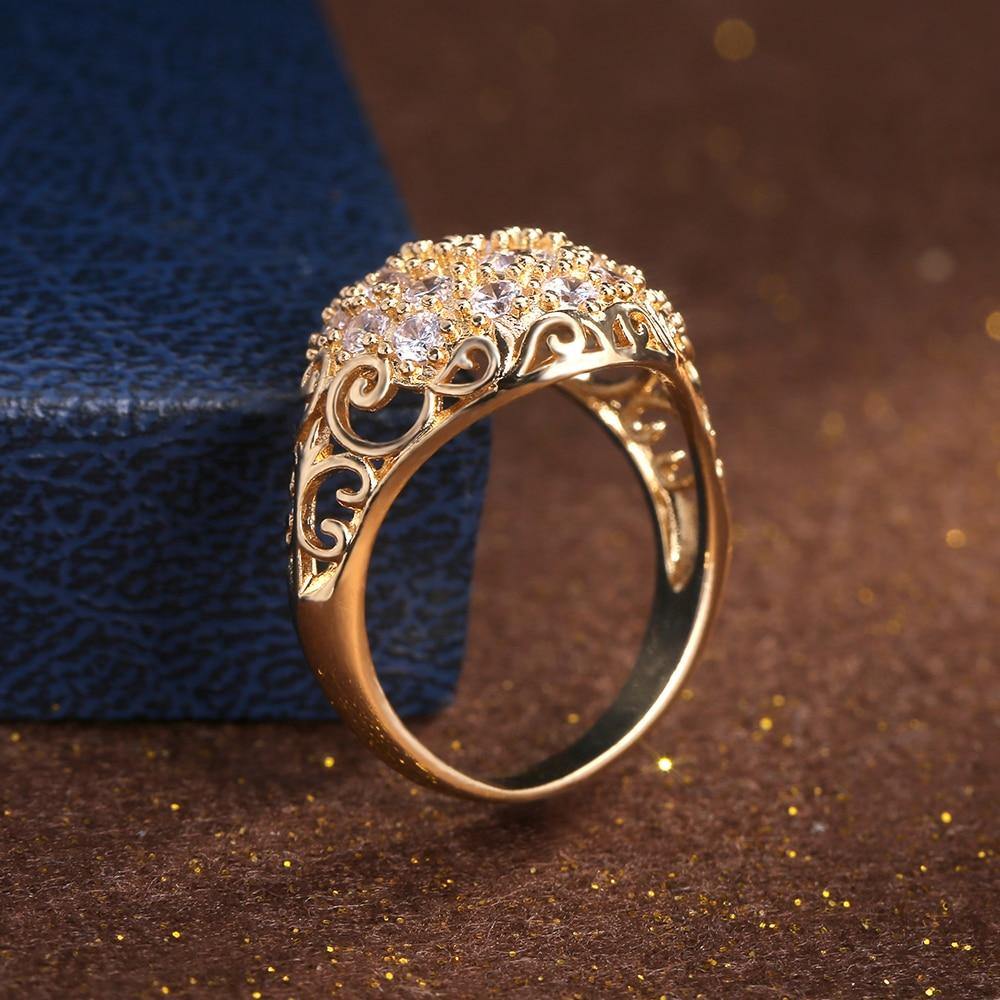 Gorgeous Gold Color Full AAA+ Cubic Zirconia Diamonds Brilliant Ring - The Jewellery Supermarket