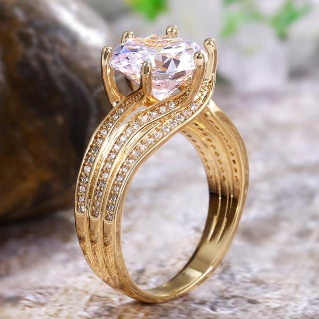 Gorgeous Gold Colour Solitaire AAA+ Cubic Zirconia Diamonds Bridal Wedding Rings - The Jewellery Supermarket