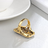 Green Big Vintage Antique Gold Color Mosaic White Crystal Fashion Ring - The Jewellery Supermarket