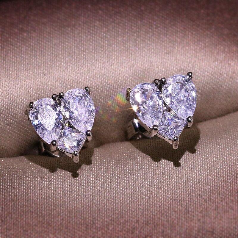 Heart Shape Cute/Romantic S925 Sterling Silver Simulated Diamond Stud Earrings - The Jewellery Supermarket