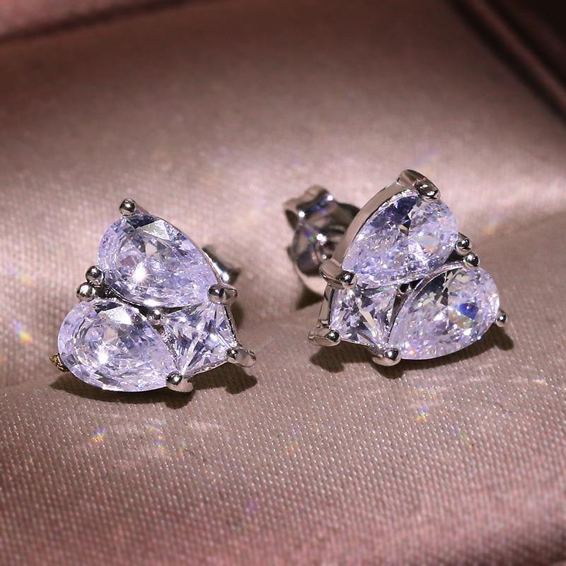 Heart Shape Cute/Romantic S925 Sterling Silver Simulated Diamond Stud Earrings - The Jewellery Supermarket