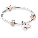 Heart-shaped Snake Chain Rose Gold Metal Fashion Fine Pendant Charm Bracelet