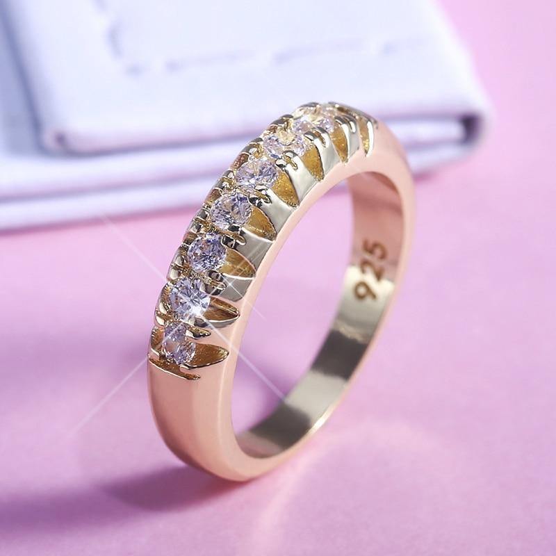 High Quality Golden Color Halo Micro Paved AAA+ Cubic Zirconia Diamonds Ring - The Jewellery Supermarket