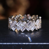 High Quality Round Rectangular AAA+ Cubic Zirconia Diamonds Oblique Arrangement Ring - The Jewellery Supermarket