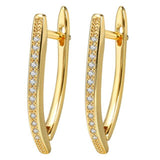 Hot Luxury AAA+ Cubic Zirconia Geometric V Shape Gold Color Big Earrings