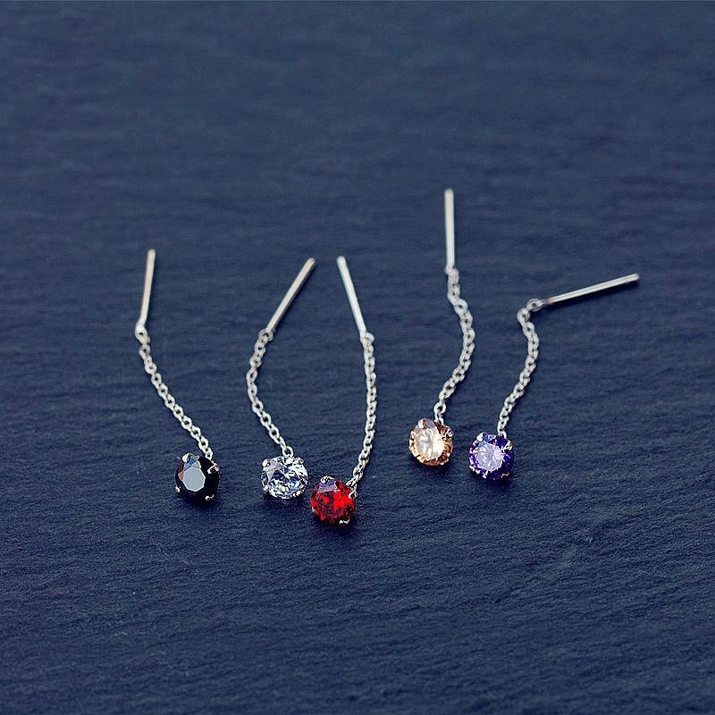 Lovely 925 Sterling Silver Five Colors Zircon Crystal Dangle Drop Earrings - The Jewellery Supermarket