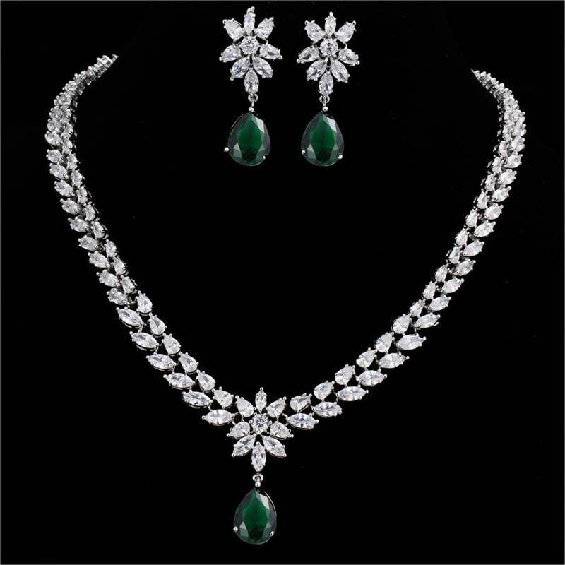 Lovely Flower AAA+Cubic Zirconia Diamonds 2Pc Necklace Jewellery Set - The Jewellery Supermarket