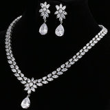 Lovely Flower AAA+Cubic Zirconia Diamonds 2Pc Necklace Jewellery Set - The Jewellery Supermarket