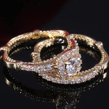 Luxury 2PC Golden Color Micro Paved AAA+ Cubic Zirconia Diamonds Solitaire Engagement Rings - The Jewellery Supermarket