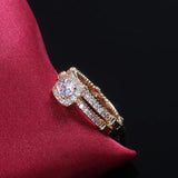 Luxury 2PC Golden Color Micro Paved AAA+ Cubic Zirconia Diamonds Solitaire Engagement Rings - The Jewellery Supermarket