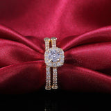 Luxury 2PC Golden Color Micro Paved AAA+ Cubic Zirconia Diamonds Solitaire Engagement Rings - The Jewellery Supermarket