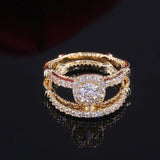 Luxury 2PC Golden Color Micro Paved AAA+ Cubic Zirconia Diamonds Solitaire Engagement Rings - The Jewellery Supermarket