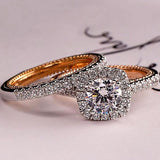 Luxury 2Pcs/Set Shiny AAA+ Cubic Zirconia Diamonds Novel Design Two Tone Elegant Rings - The Jewellery Supermarket