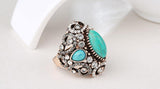 Luxury Big Antique Fashion Gold Colour Blue Stone Vintage Crystal Ring - The Jewellery Supermarket