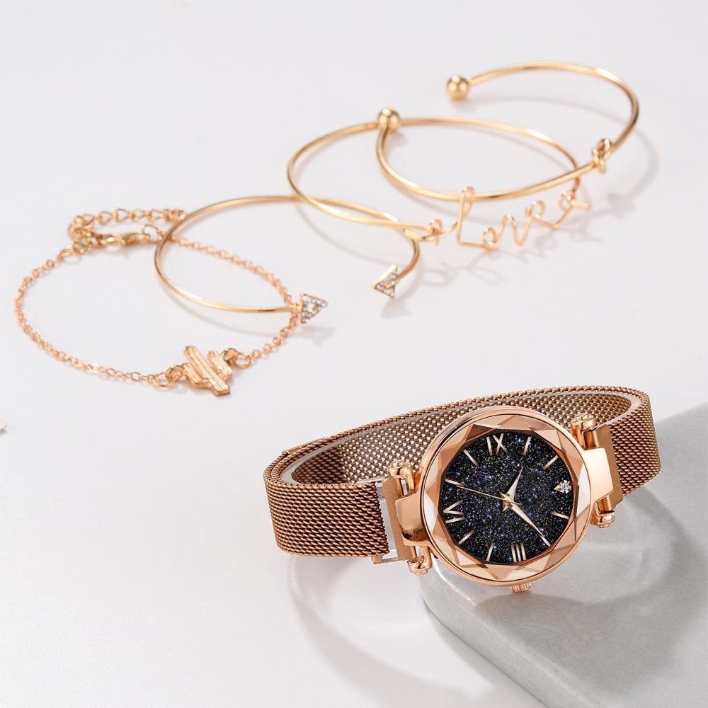 Luxury Brand Rose Gold Starry Sky Dial Crystal Bracelet Quartz Wrist Watch - The Jewellery Supermarket