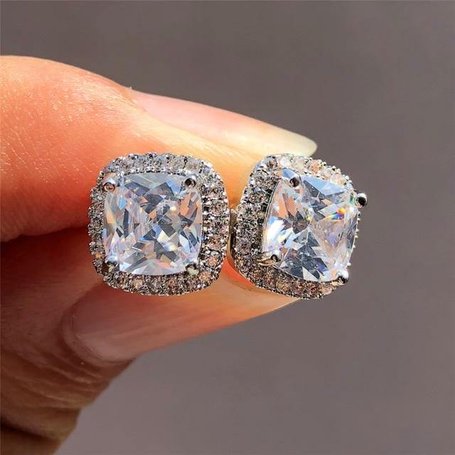 Luxury Crystal AAA+ Zircon Fashion Silver Color Vintage Double Stud Earrings - The Jewellery Supermarket