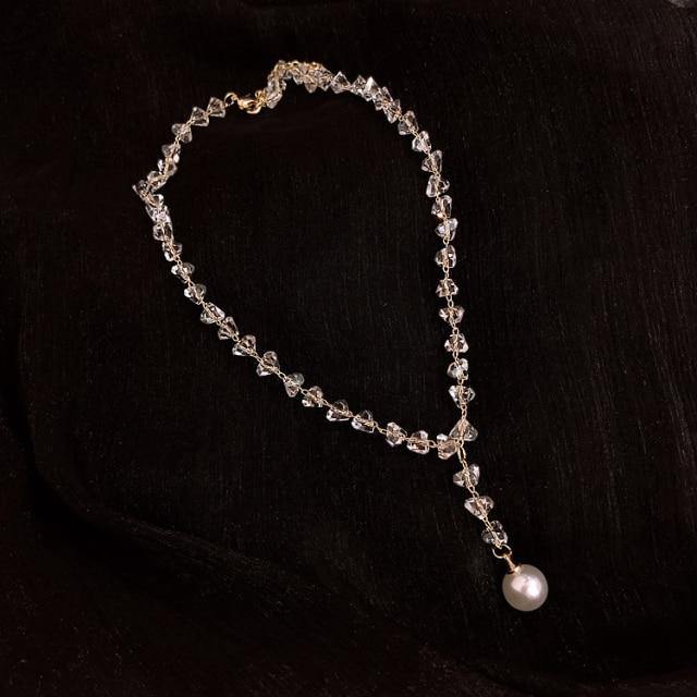Luxury Elegant White Crystal White Pearl Crystal Necklace Pendant - The Jewellery Supermarket