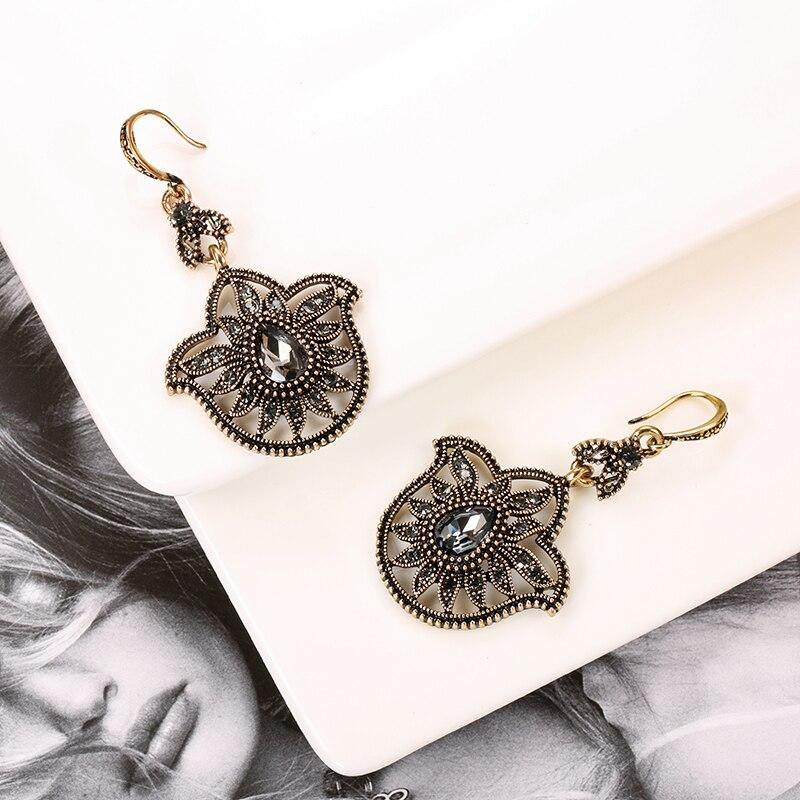 Luxury Grey Crystal Flower Antique Gold Color Drop Earrings - The Jewellery Supermarket