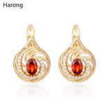Luxury Noble Red Natural Crystal Big AAA+ Zircon Crystals Stud Gold Round Glitter Earrings