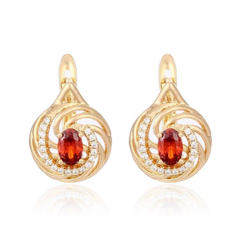 Luxury Noble Red Natural Crystal Big AAA+ Zircon Crystals Stud Gold Round Glitter Earrings - The Jewellery Supermarket