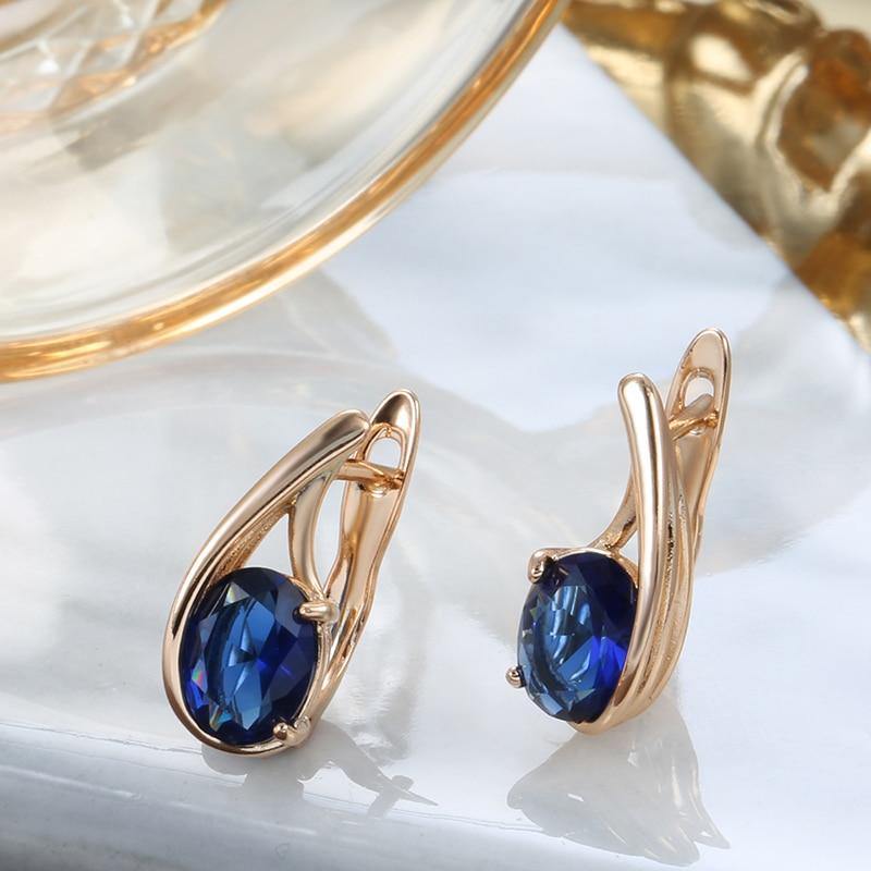 Luxury Rose Gold Fine Jewelry Fashion Big Oval Blue AAA+ Zircon Drop Earrings - The Jewellery Supermarket