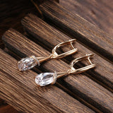 Luxury Rose Gold Water Drop Purple AAA+ Zircon Crystals Fashion Women Long Earrings - The Jewellery Supermarket