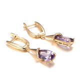 Luxury Rose Gold Water Drop Purple AAA+ Zircon Crystals Fashion Women Long Earrings - The Jewellery Supermarket