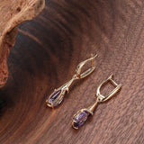 Luxury Rose Gold Water Drop Purple AAA+ Zircon Crystals Fashion Women Long Earrings - The Jewellery Supermarket