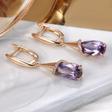 Luxury Rose Gold Water Drop Purple AAA+ Zircon Crystals Fashion Women Long Earrings - The Jewellery Supermarket