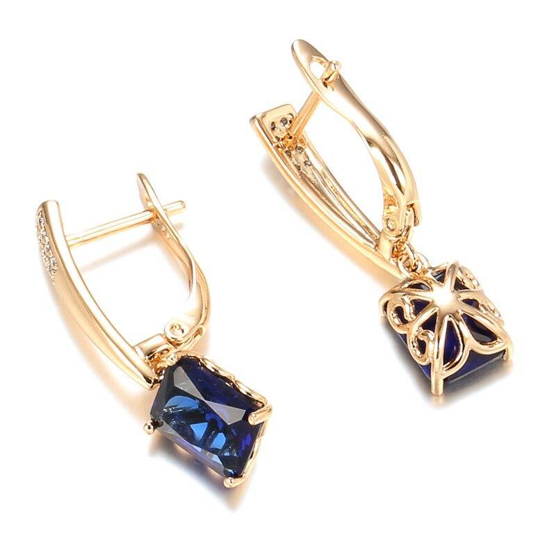 Luxury Square Blue Natural Zircon Rose Gold Long Earrings - The Jewellery Supermarket