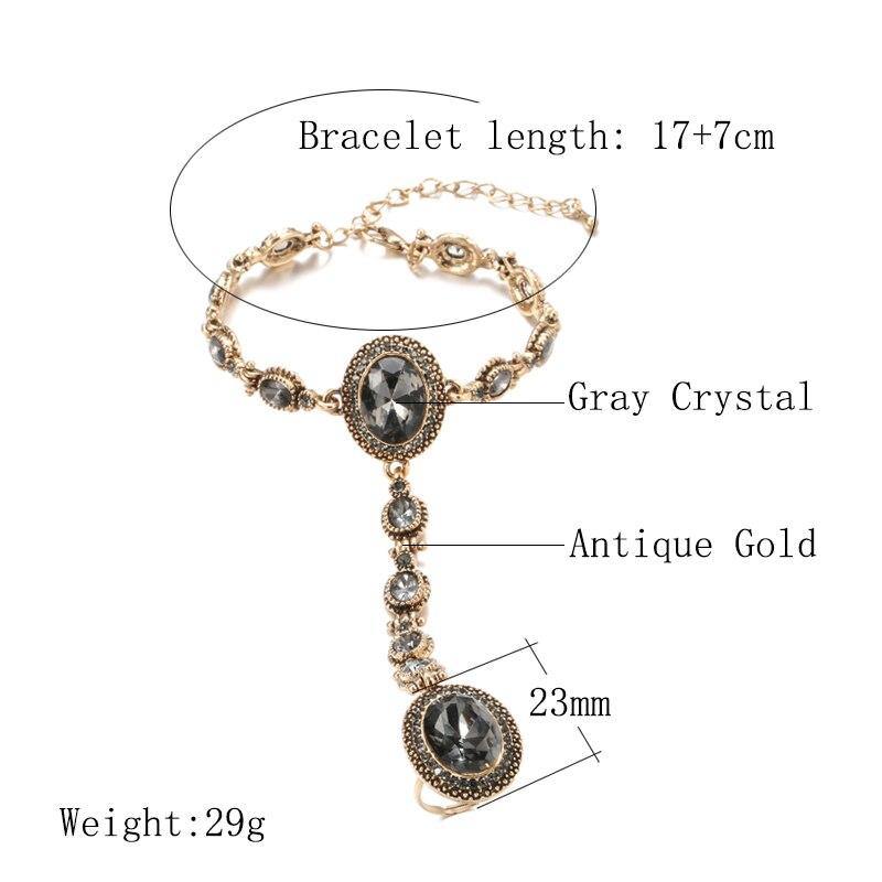 Luxury Vintage Boho 14K Gold Color Crystal Flower Link Bracelet Link Ring - The Jewellery Supermarket