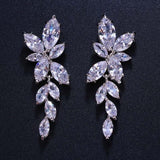 Marquise Cut Flower AAA+ Cubic Zirconia Diamonds Drop Earrings - The Jewellery Supermarket