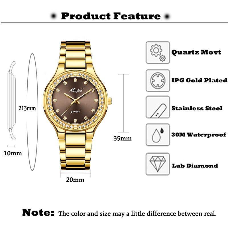 MISS FOX Luxury Brand Simulated Lab Diamonds 18KGP Gold Elegant Women's Watch - The Jewellery Supermarket