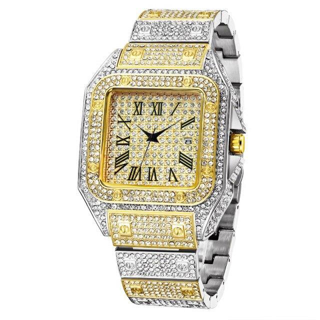 MISS FOX Luxury Brand Unique Gold Quartz Bling Bling Simulated Lab Diamonds Square Watch - The Jewellery Supermarket