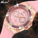 Miss Fox Luxury Fashion Simulated Lab Diamonds Rose Gold Chronograph Watches