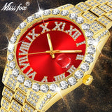 MISS FOX Modern Simulated Lab Diamonds Waterproof Red Top Brand Luxury 18k GP Watch