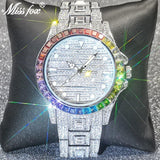 MISSFOX Luxury Hip Hop Full Iced Out Simulated Diamonds Quartz Silver Bling Watches - The Jewellery Supermarket