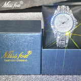 MISSFOX Luxury Hip Hop Full Iced Out Simulated Diamonds Quartz Silver Bling Watches - The Jewellery Supermarket