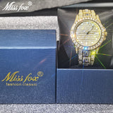 MISSFOX Luxury Hip Hop Full Iced Out Simulated Diamonds Quartz Silver Bling Watches - The Jewellery Supermarket