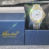 MISSFOX Luxury Hip Hop Full Iced Out Simulated Diamonds Quartz Silver Bling Watches - The Jewellery Supermarket