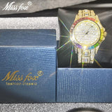 MISSFOX Luxury Hip Hop Full Iced Out Simulated Diamonds Quartz Silver Bling Watches - The Jewellery Supermarket