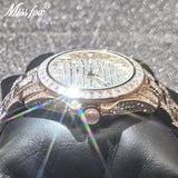 MISSFOX Luxury Hip Hop Full Iced Out Simulated Diamonds Quartz Silver Bling Watches - The Jewellery Supermarket