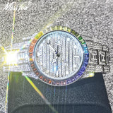 MISSFOX Luxury Hip Hop Full Iced Out Simulated Diamonds Quartz Silver Bling Watches - The Jewellery Supermarket