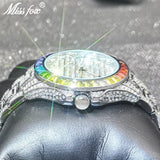 MISSFOX Luxury Hip Hop Full Iced Out Simulated Diamonds Quartz Silver Bling Watches - The Jewellery Supermarket